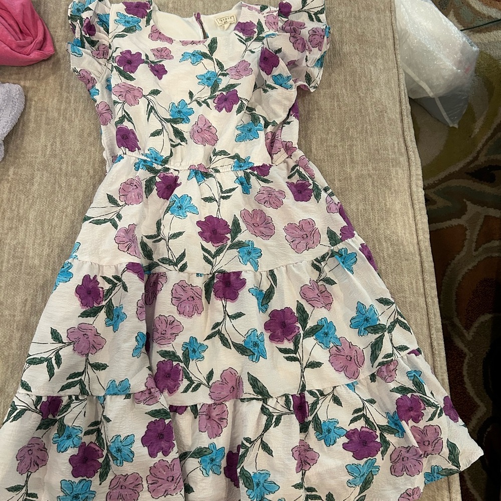Floral Kids Dress in Purple and Blue